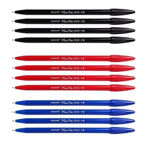 MONAMI Marking Pen Felt Tip Water Based Ink Complete Red,Blue,Black | 12 Pens, 0.3mm Fine Point, Korea thumbnail 1
