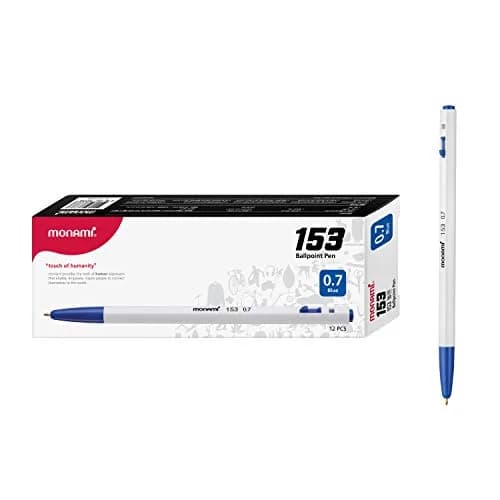 MONAMI BP 153 Retractable Ballpoint Pen, Fine Point (0.7mm), Blue, 12-Count | Smooth Ink Flow thumbnail 1