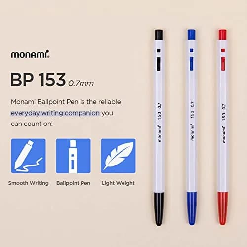 MONAMI BP 153 Retractable Ballpoint Pen, Fine Point (0.7mm), Blue, 12-Count | Smooth Ink Flow thumbnail 2
