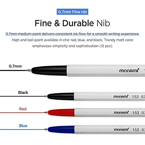 MONAMI BP 153 Retractable Ballpoint Pen, Fine Point (0.7mm), Blue, 12-Count | Smooth Ink Flow thumbnail 3