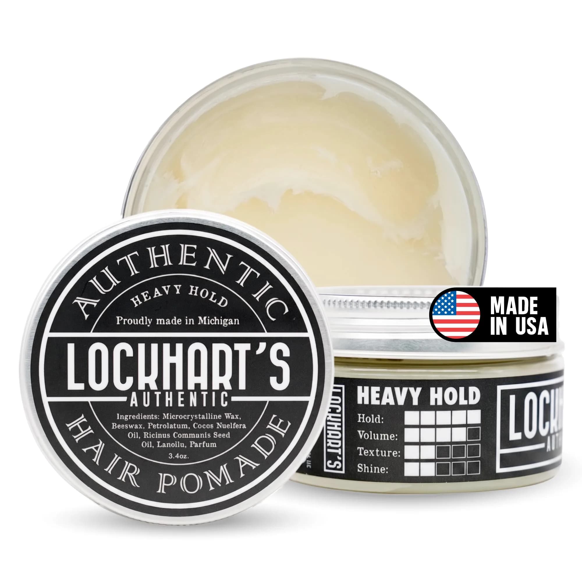 Lockhart's Heavy Hold Oil Pomade for Men, 3.4 oz | Low Shine, Sweat Proof, Recombable — Coco Vanilla
