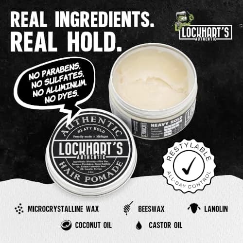Lockhart's Heavy Hold Oil Pomade for Men, 3.4 oz | Low Shine, Sweat Proof, Recombable thumbnail 4