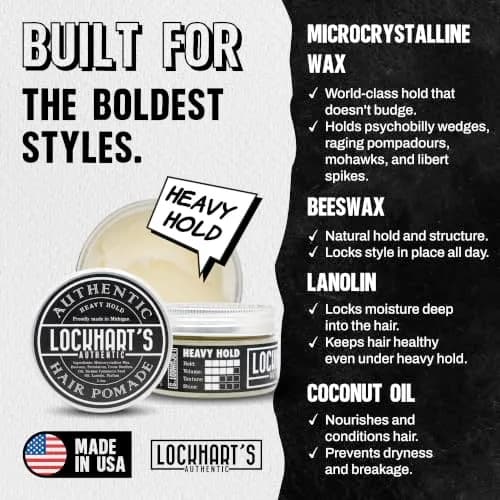 Lockhart's Heavy Hold Oil Pomade for Men, 3.4 oz | Low Shine, Sweat Proof, Recombable thumbnail 2