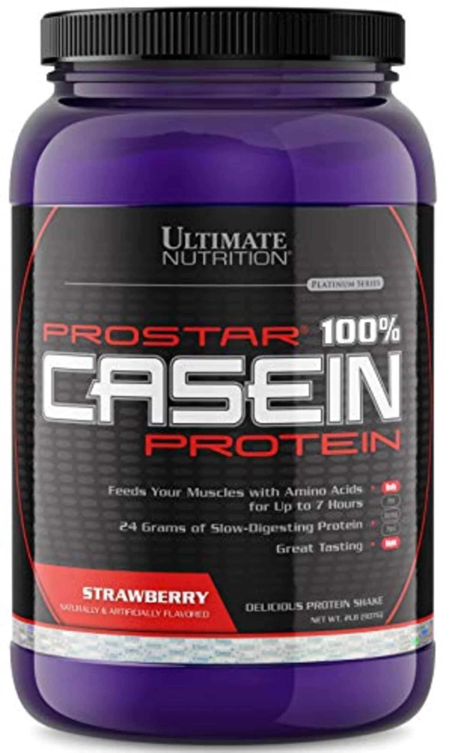 Ultimate Nutrition Prostar 100% Casein Protein Powder, Strawberry, 2lb | Slow-Release Nighttime Protein