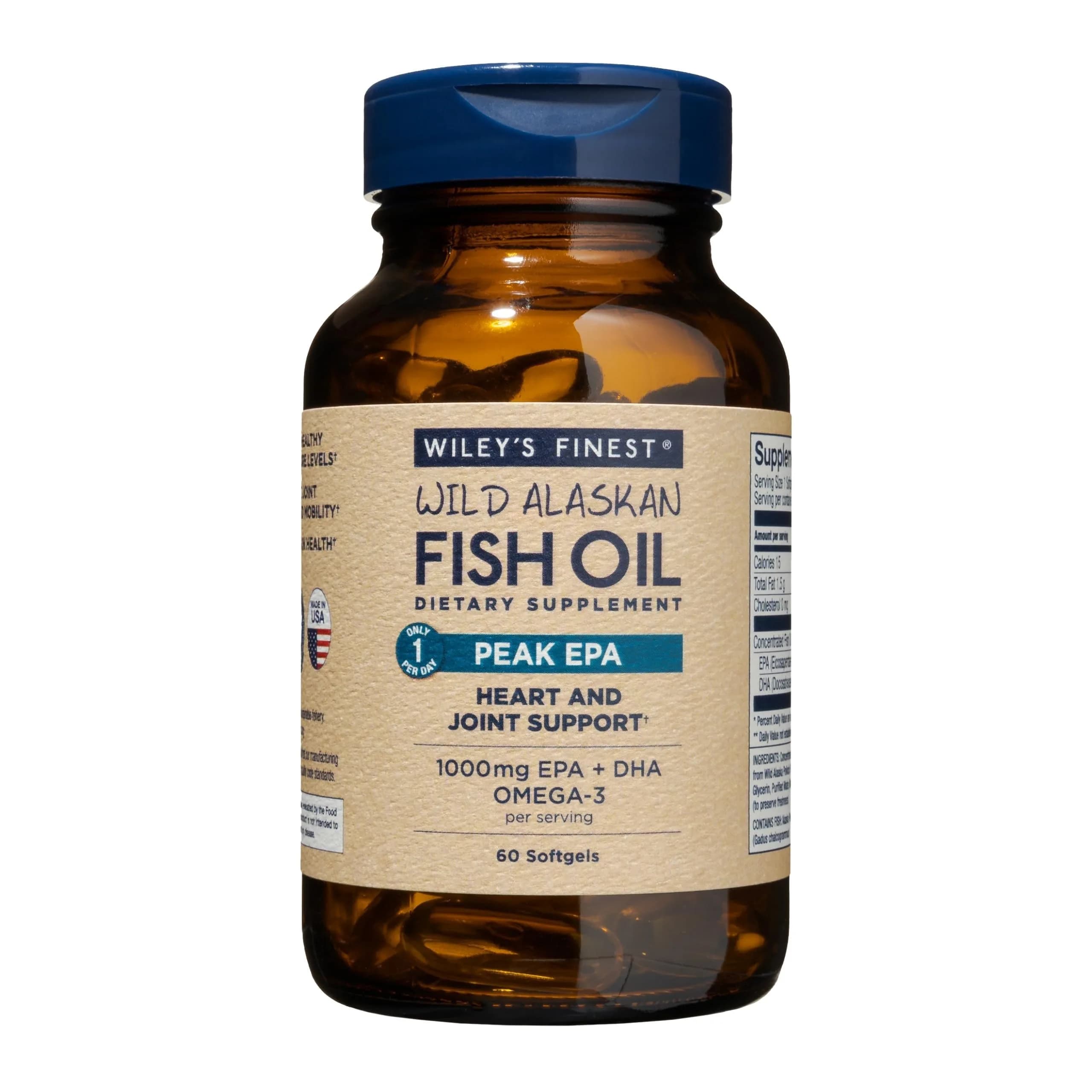 Wiley's Finest Wild Alaskan Fish Oil Peak EPA, 60 Count | High Potency Omega-3 Support — Yellow