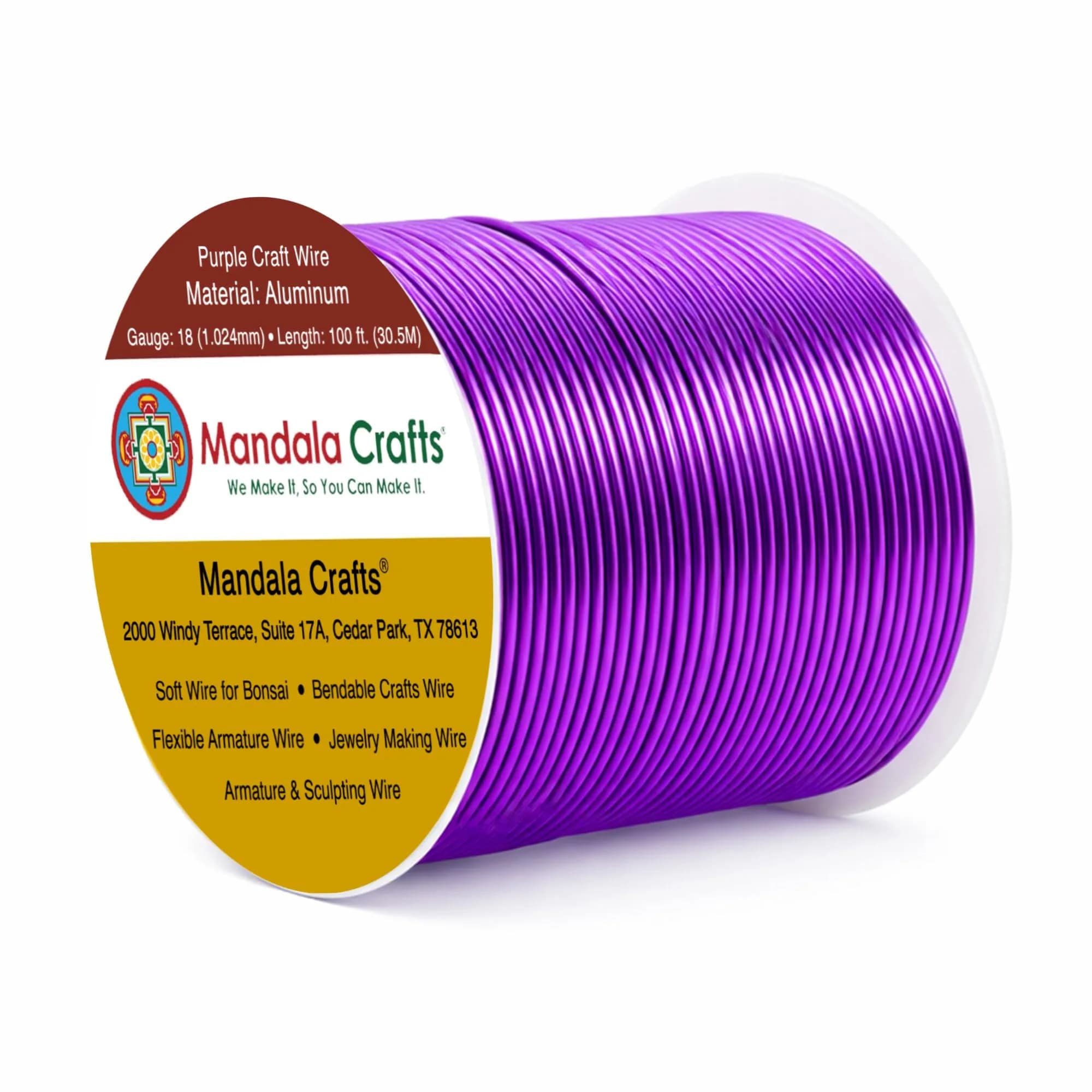 Mandala Crafts 18 Gauge Purple Anodized Aluminum Craft Wire, 100 FT | Durable, Shapeable & Tarnish-Resistant