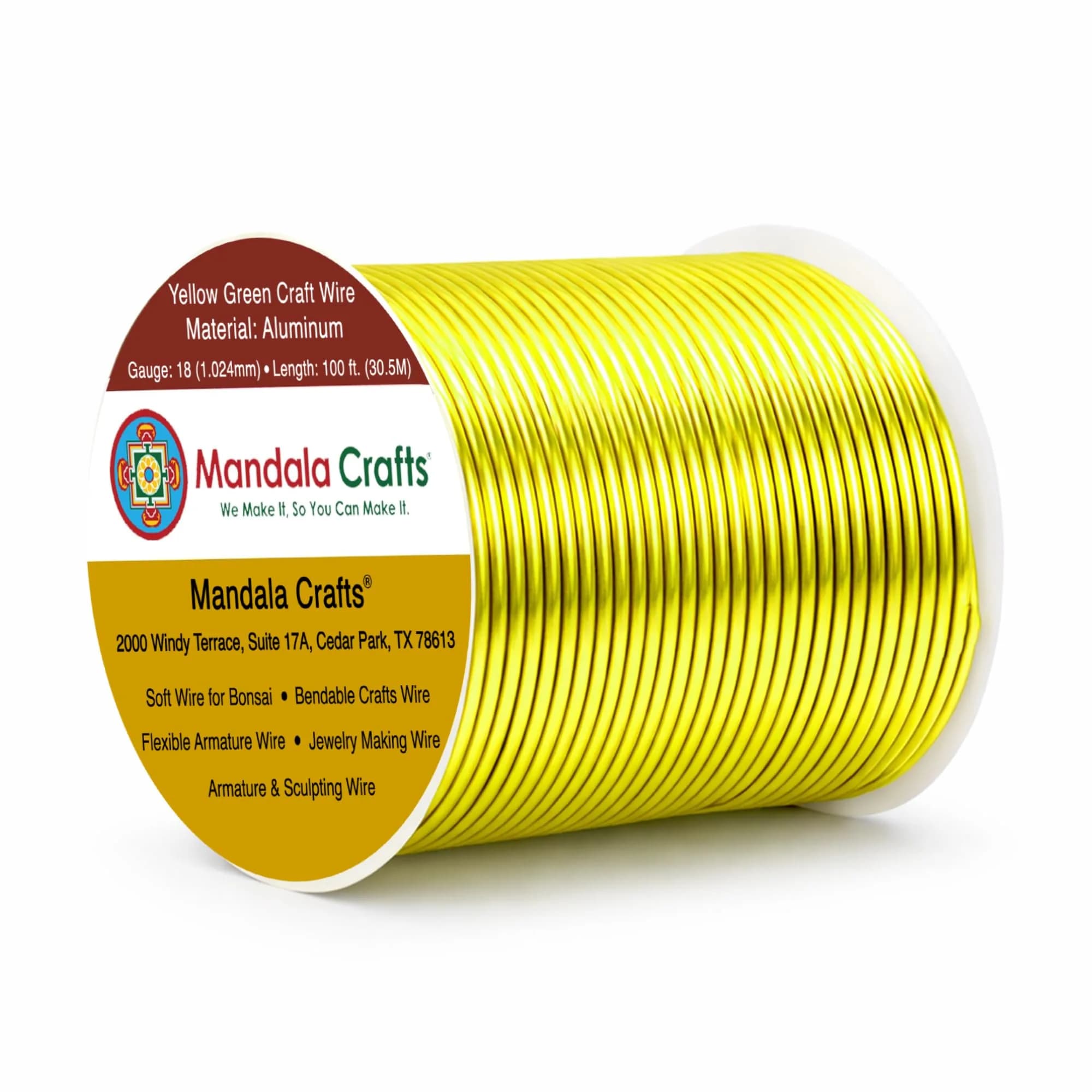 Mandala Crafts 18 Gauge Yellow Green Anodized Aluminum Craft Wire, 100 FT | Durable, Shapeable & Tarnish-Resistant — Yellow Green / 18 Gauge