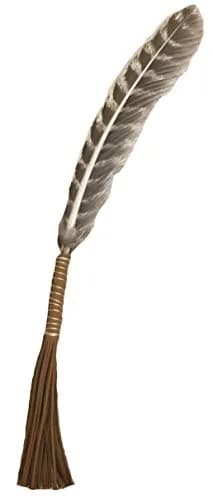 AzureGreen Leather Wrapped Smudging Feather with Leather Tassel | Ritual Smudging Accessory in Brown (10") thumbnail 1