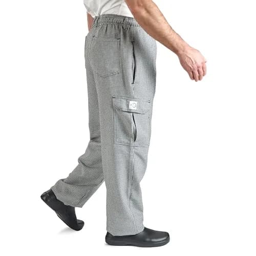 Mercer Culinary M61051HTL Genesis Men's Chef Cargo Pant in Hounds Tooth, Large, Black/White | Durable Poly Cotton, Comfort Fit thumbnail 4