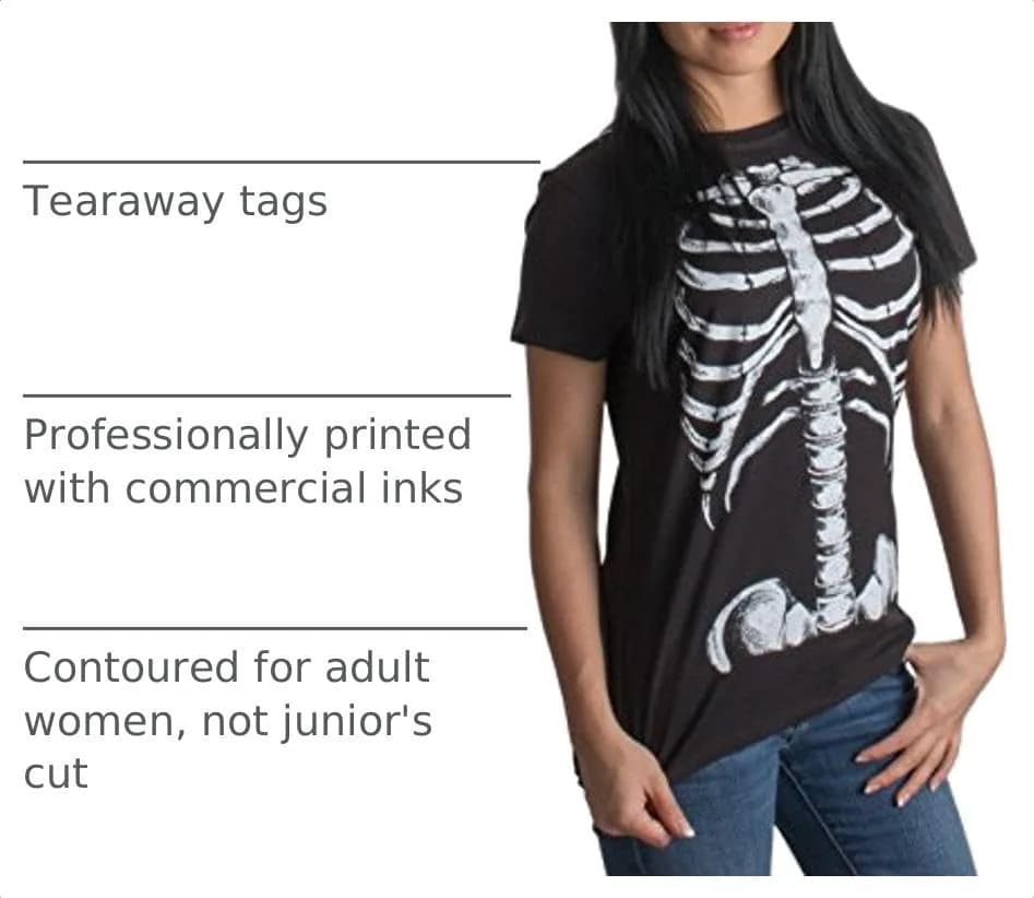 Ann Arbor T-shirt Co. Skeleton Rib Cage Jumbo Print Novelty Halloween Costume T-Shirt - Women's Large Black thumbnail 4