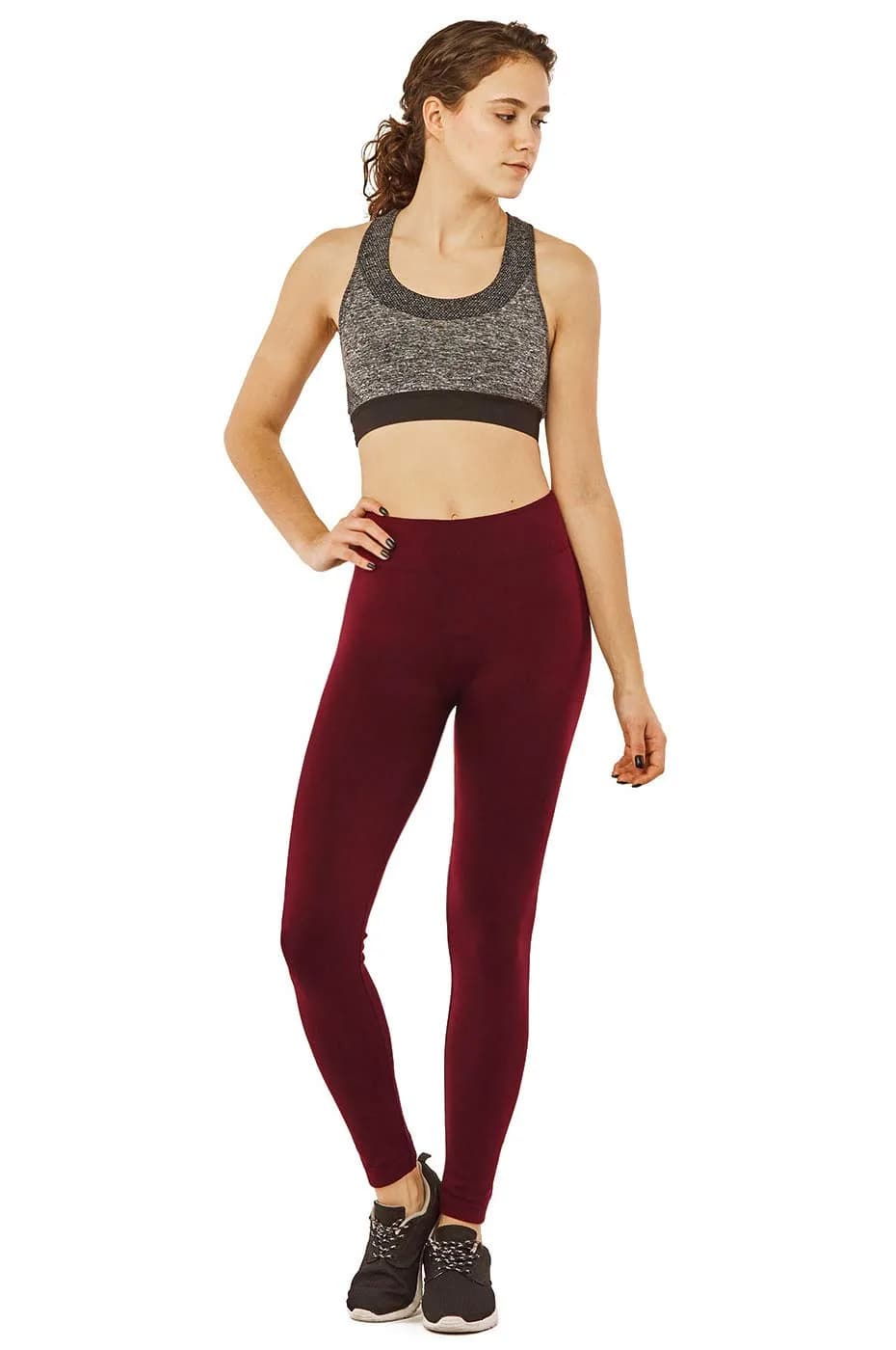 MOPAS Women's Fleece Lined Solid Color Full Length Leggings-Burgundy | Cozy Warmth & Flattering Fit