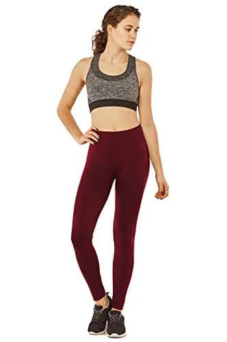 MOPAS Women's Fleece Lined Solid Color Full Length Leggings-Burgundy | Cozy Warmth & Flattering Fit thumbnail 1