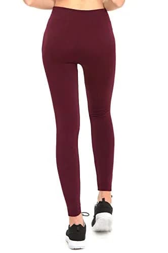 MOPAS Women's Fleece Lined Solid Color Full Length Leggings-Burgundy | Cozy Warmth & Flattering Fit thumbnail 4