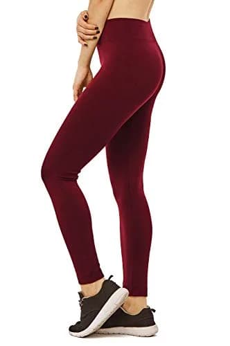 MOPAS Women's Fleece Lined Solid Color Full Length Leggings-Burgundy | Cozy Warmth & Flattering Fit thumbnail 2