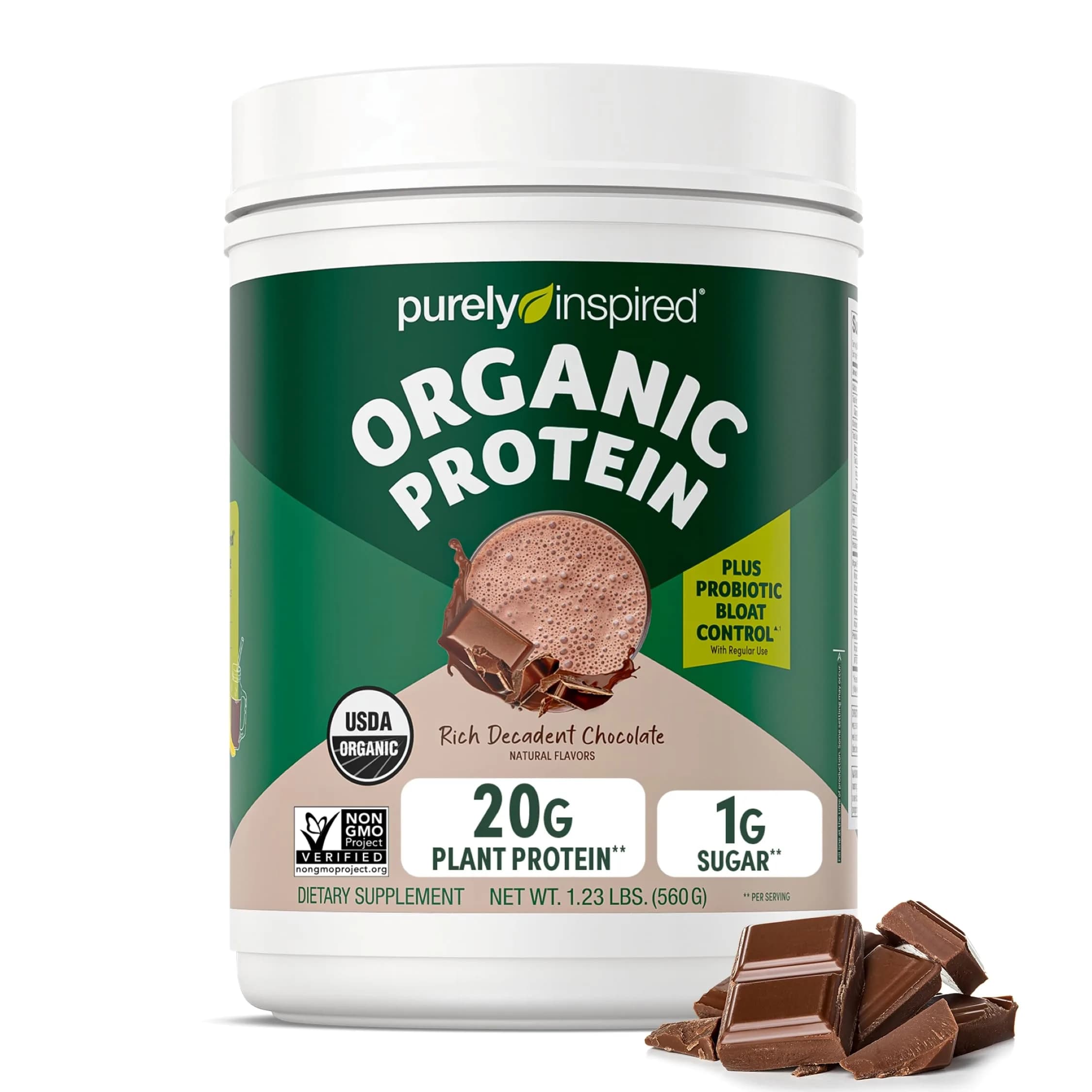 Purely Inspired Plant-Based Protein Powder, Rich Decadent Chocolate | 20g Vegan Protein, Gluten-Free, Non-GMO, USDA Organic, 16 Servings