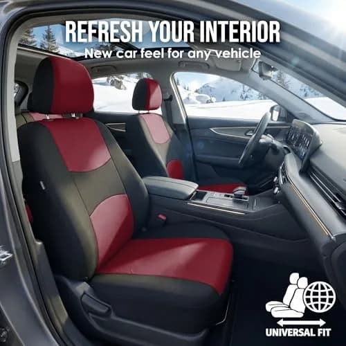 FH Group Cloth Car Seat Covers Set, Universal Fit Burgundy | Waterproof & Washable thumbnail 2