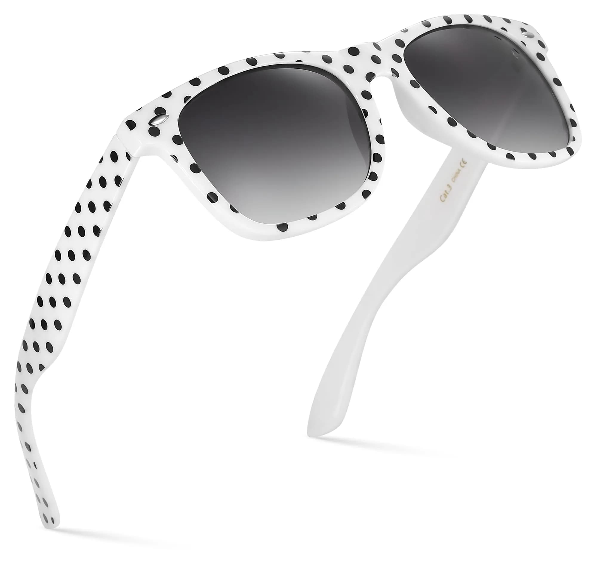 Retro Rewind Trendy Polka Dot Sunglasses for Women UV400 Protection | Vintage Style with Gradient Smoke Lenses — White