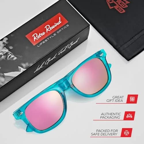 Retro Rewind Colorful Trendy 80s Mirrored Sunglasses for Women Men UV400 | Classic Retro Square Frame, UV Protection, Unisex Fit thumbnail 4