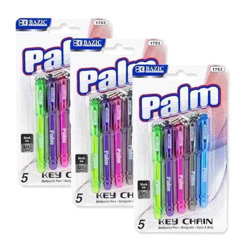 BAZIC PRODUCTS Palm Ballpoint Pens, Key Chain, Black Ink, 5 Ct, 3-Pack | Compact, Refillable, Smooth Ink thumbnail 1
