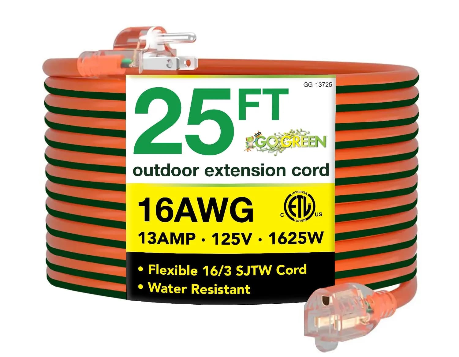 GoGreen Power GG-13725 25 ft (7.62 m) Outdoor Extension Cord with Lighted End | Heavy Duty Contractor Grade 16/3 SJTW - main product image
