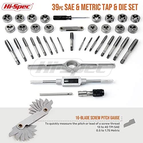 Hi-Spec 39 Piece SAE & Metric Tap & Die Set with Screw Pitch Gauge | Cut, Chase & Thread Metals thumbnail 2