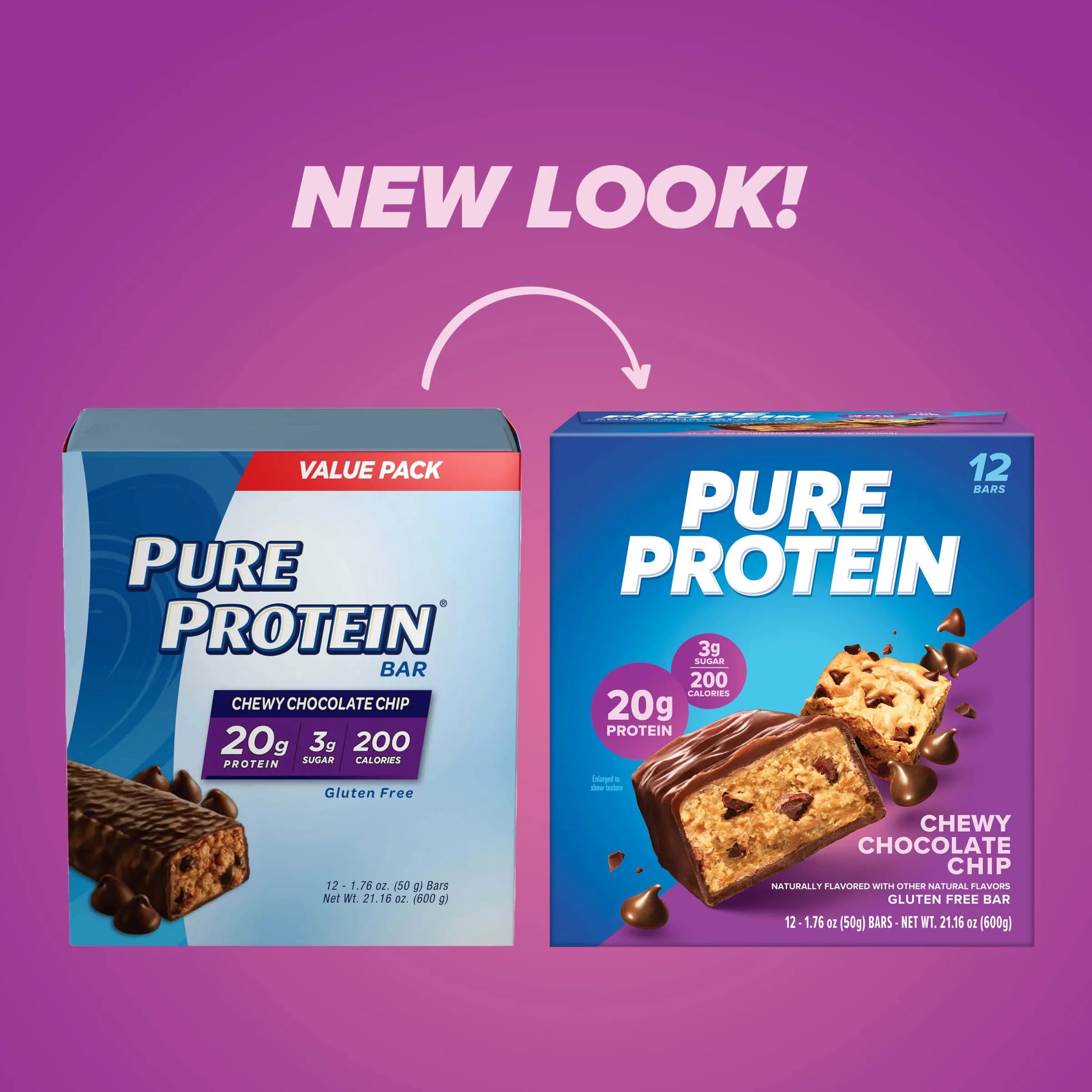 Pure Protein Chewy Chocolate Chip Protein Bars, 12 Count | 20g Protein Snack Food Bar - view 2