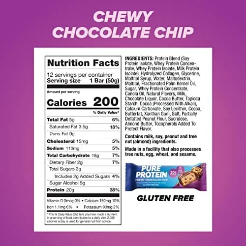 Pure Protein Chewy Chocolate Chip Protein Bars 12 Ct | 20g Protein Snack for Fitness Goals thumbnail 3