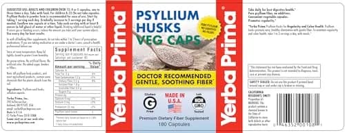 Yerba Prima Psyllium Husks Veg Caps - 720 Count | Vegan, Non-GMO, Gluten Free for Gut & Heart Health thumbnail 5