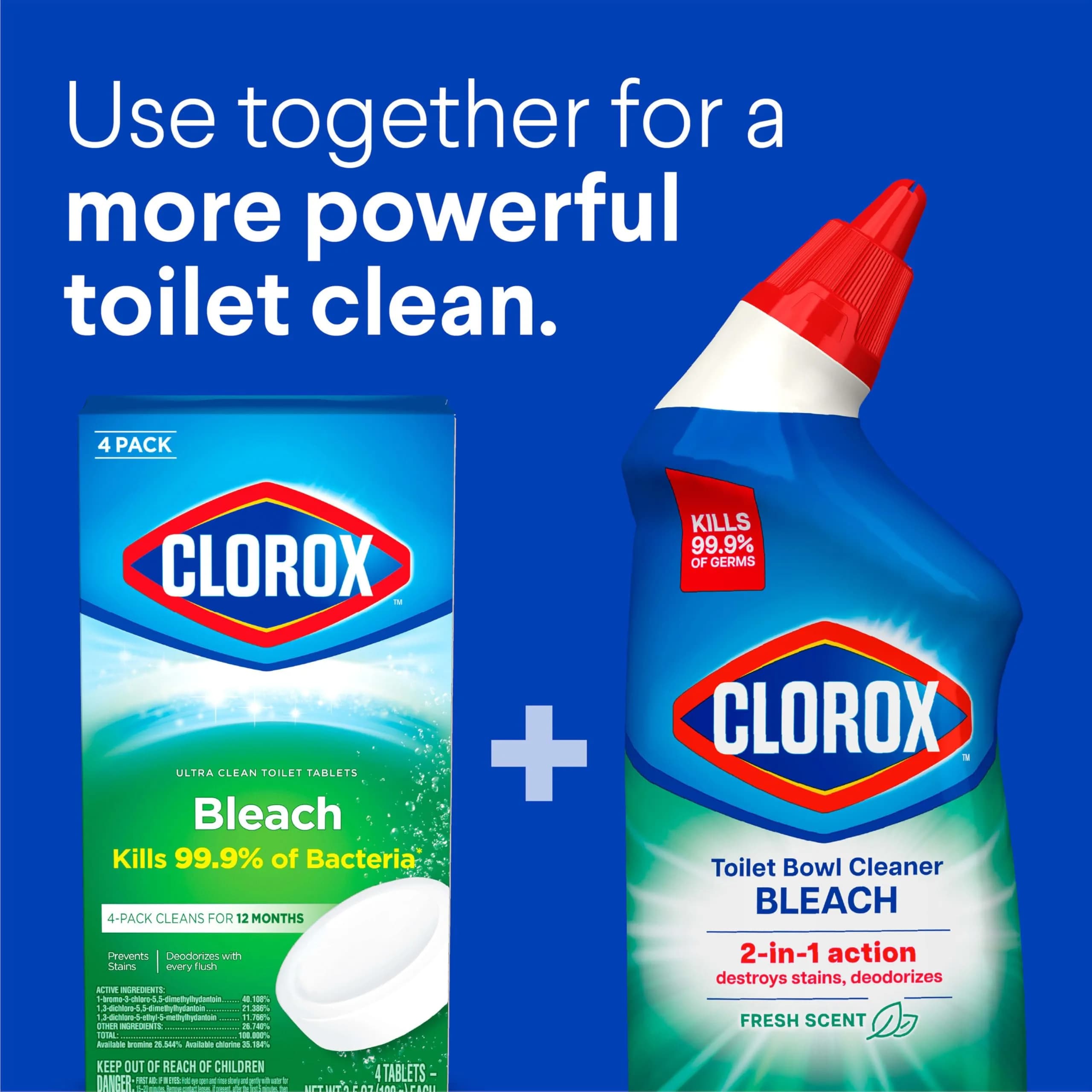 Clorox Ultra Clean Toilet Tablets Bleach 4 Count | Kills 99.9% of Bacteria & Prevents Stains - view 7