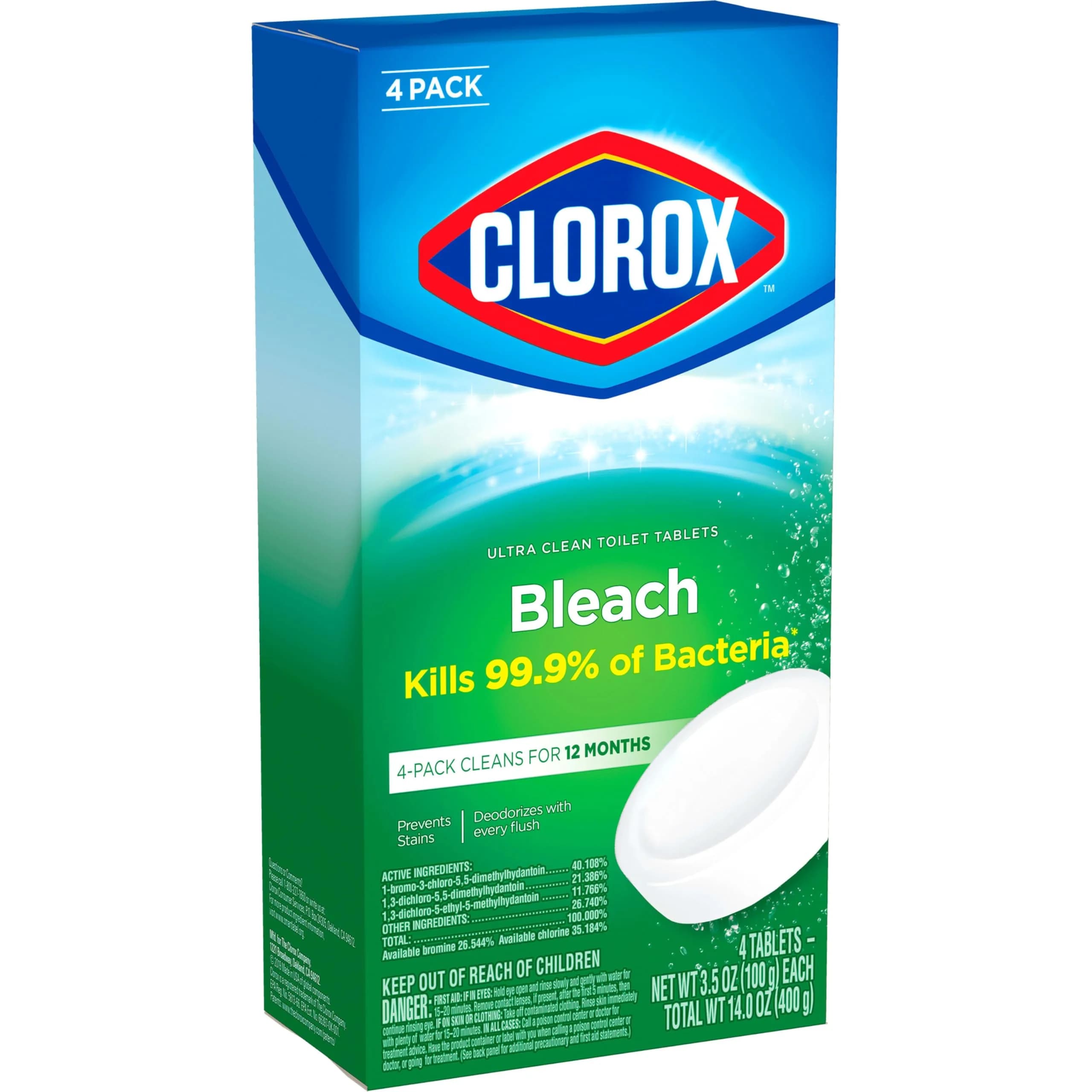 Clorox Ultra Clean Toilet Tablets Bleach 4 Count | Kills 99.9% of Bacteria & Prevents Stains - view 8