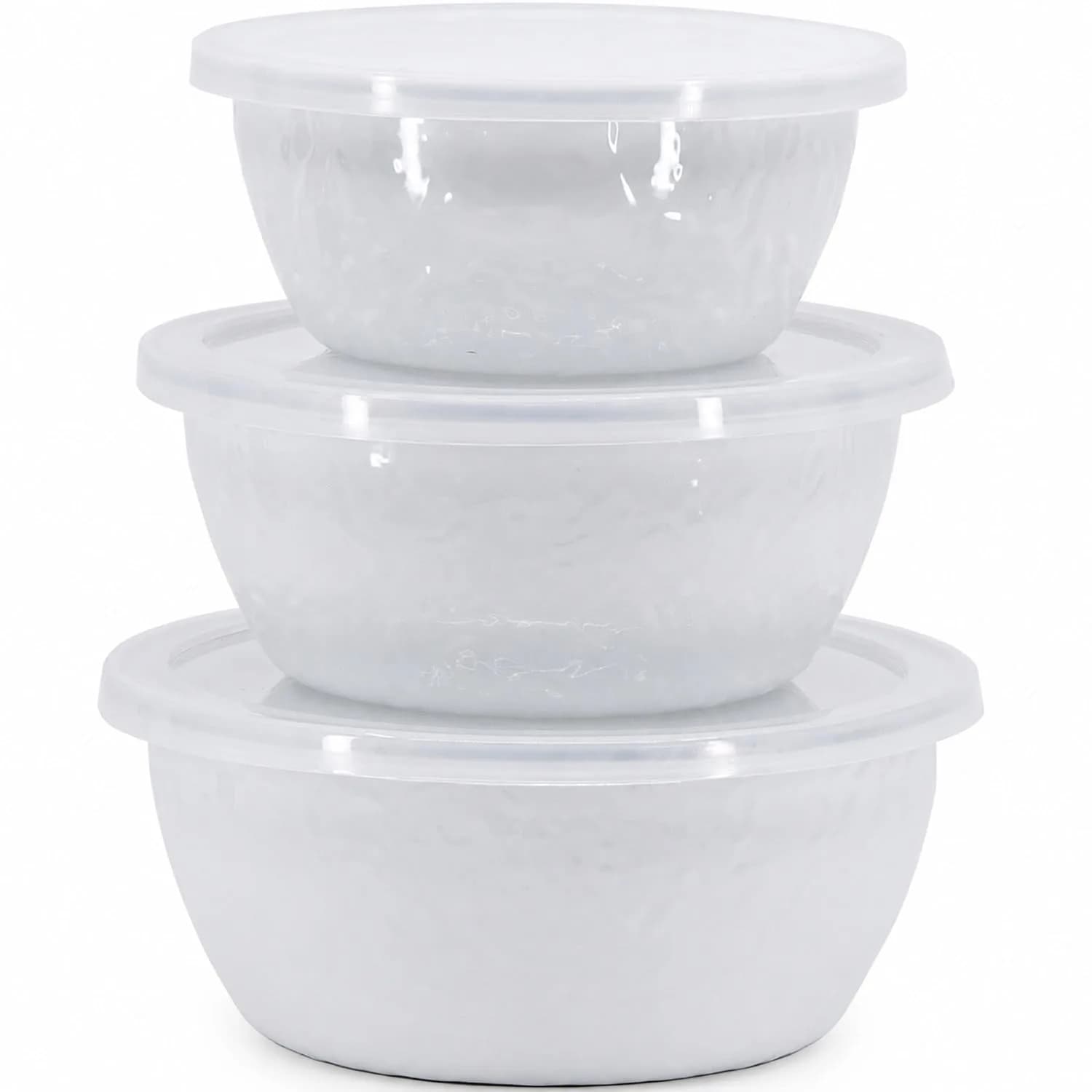 Golden Rabbit Enamelware Nesting Storage Bowls with Lids | White Set of 3 for Kitchen & Serving