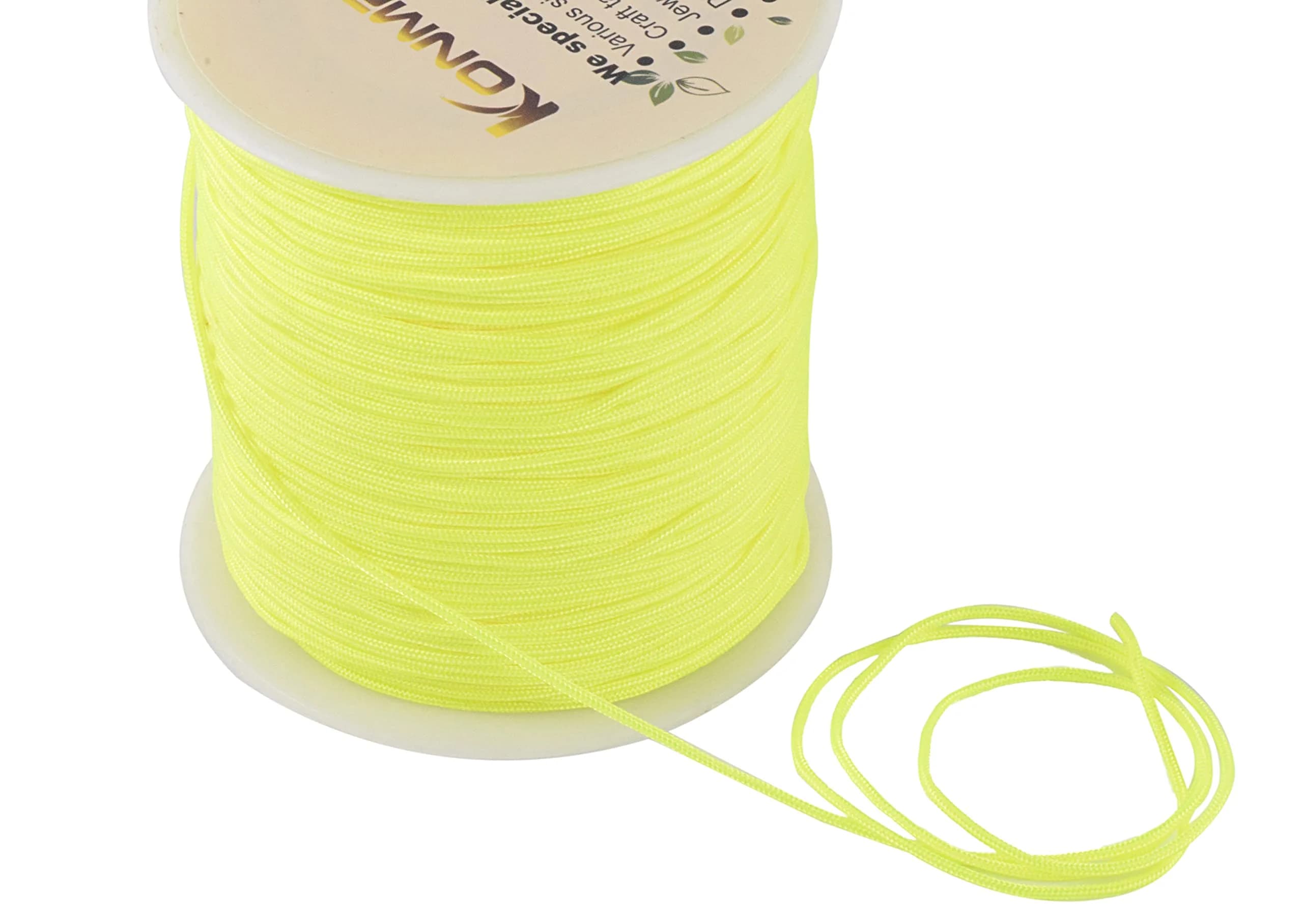 KONMAY Braided Nylon Beading Cord 1.5mm (137m) | Strong, Non-Stretch, Neon Yellow - view 2