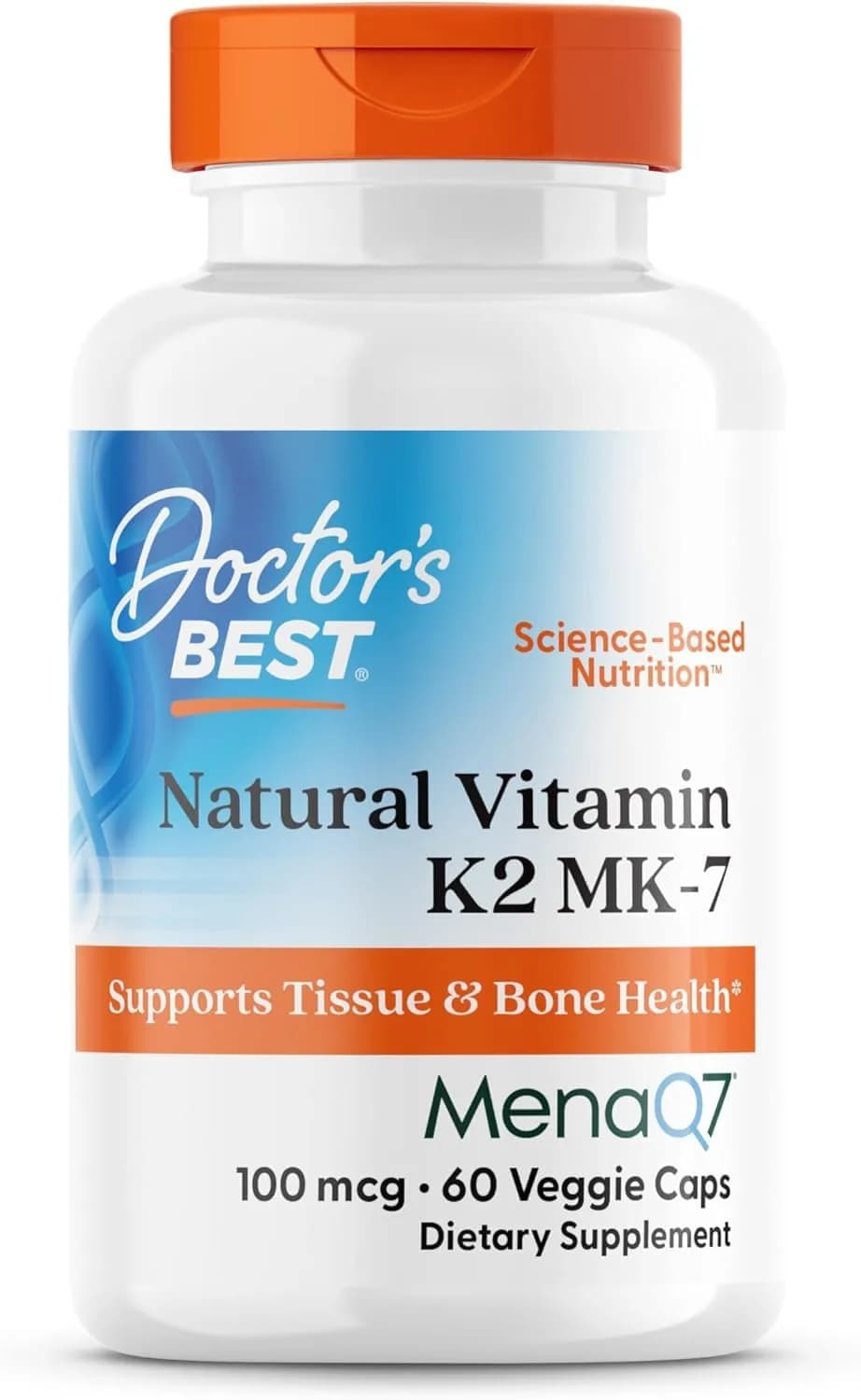 Doctor's Best Natural Vitamin K2 MK-7 Supplement 100 mcg (60 Veg Caps) | Bone & Soft Tissue Support with MenaQ7 - main product image