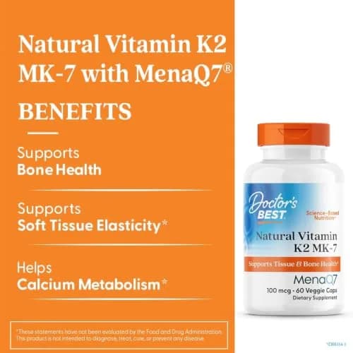 Doctor's Best Natural Vitamin K2 MK-7 Supplement 100 mcg (60 Veg Caps) | Bone & Soft Tissue Support with MenaQ7 thumbnail 2