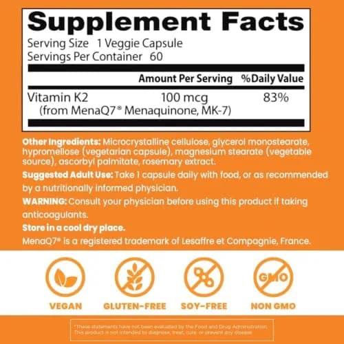 Doctor's Best Natural Vitamin K2 MK-7 Supplement 100 mcg (60 Veg Caps) | Bone & Soft Tissue Support with MenaQ7 thumbnail 3