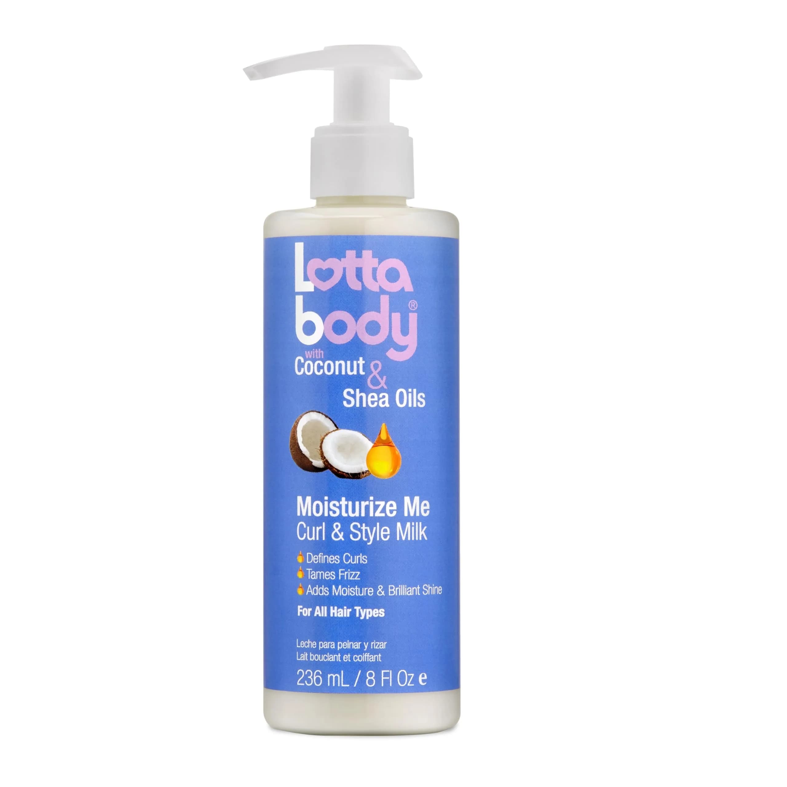Lottabody Moisture Me Curl & Style Milk with Coconut & Shea Oils, 8 oz | Hydrates, Defines & Softens Curly Hair