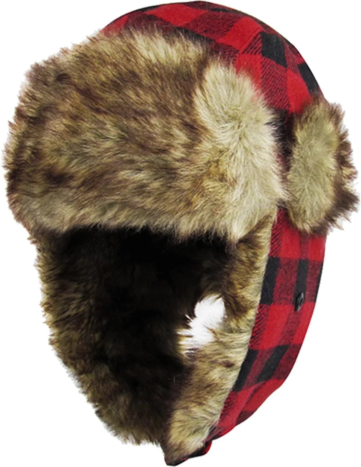 KBETHOS Trapper Hat One Size | Buffalo Plaid Aviator with Ear Flaps for Men & Women — 1. Red Black Plaid Trapper