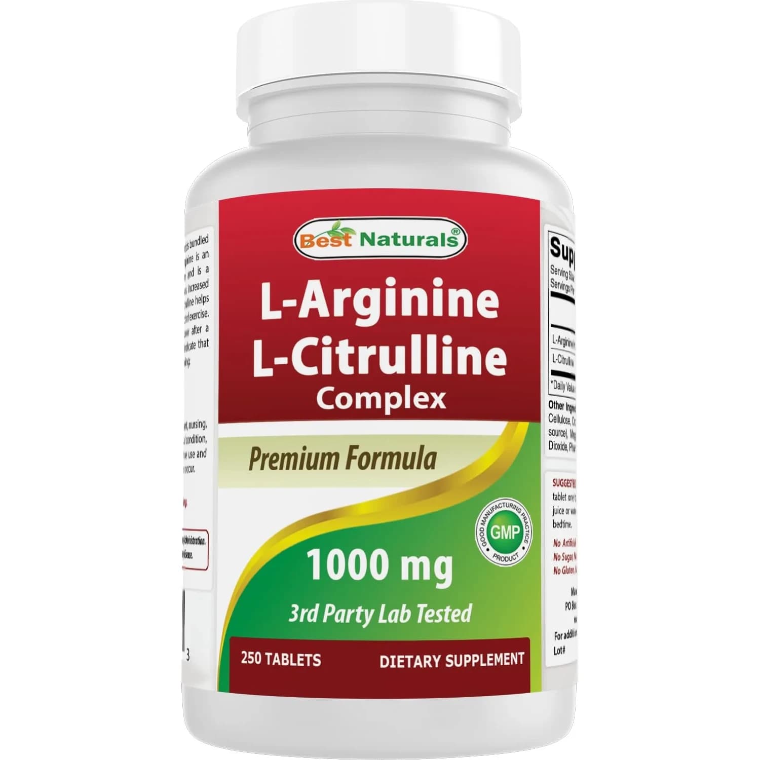 Best Naturals L-Arginine L-Citrulline Complex Tablets 250 Count | 1000mg Per Tablet, 3rd Party Tested