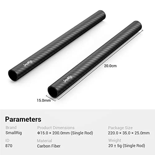 SMALLRIG 15mm Carbon Fiber Rod (Non-Thread), 20cm (8") Long, Pack of 2 | Lightweight & Rigid Camera Support thumbnail 7