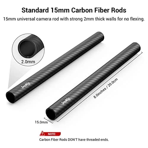 SMALLRIG 15mm Carbon Fiber Rod (Non-Thread), 20cm (8") Long, Pack of 2 | Lightweight & Rigid Camera Support thumbnail 2
