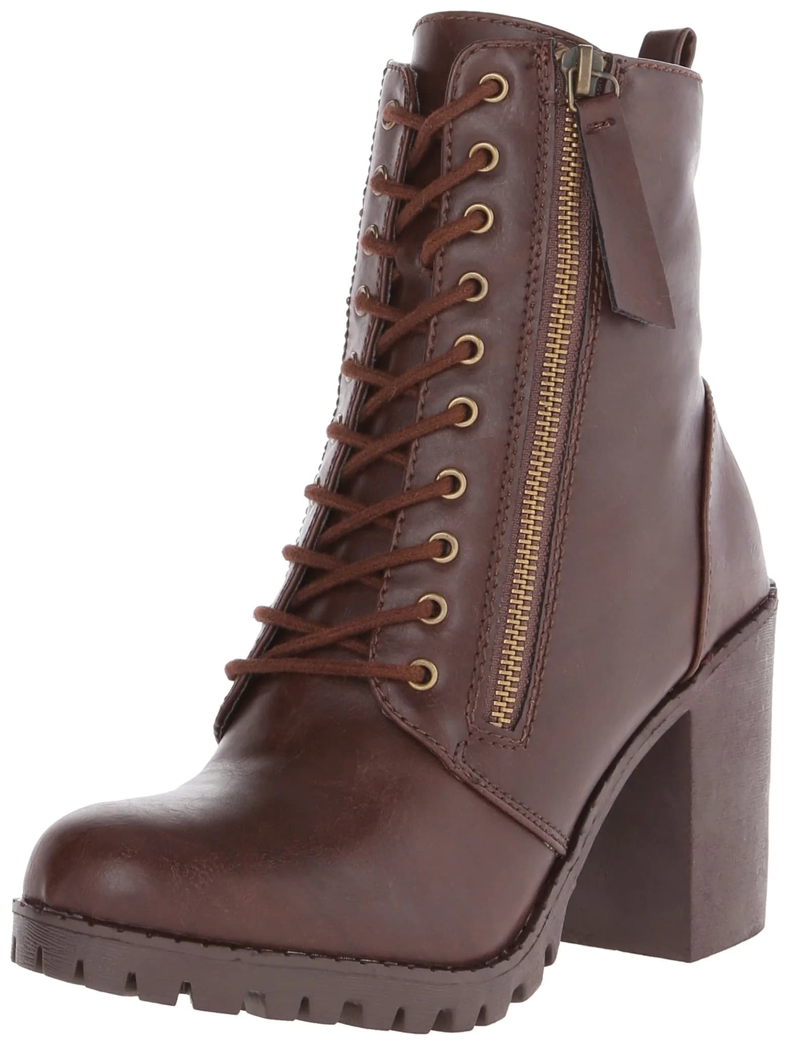 Soda Women's Malia Combat Boot, Brown Polyurethane, Size 7 | Casual Military-Inspired Style — Brown Polyurethane