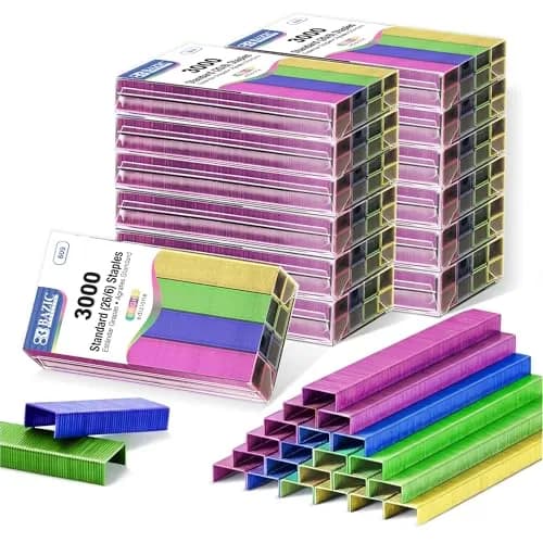 BAZIC PRODUCTS Standard Staples 26/6 Metallic Colors 3000 Ct (72-Pack) | Authentic Hardware Staple for Daily Use - main product image