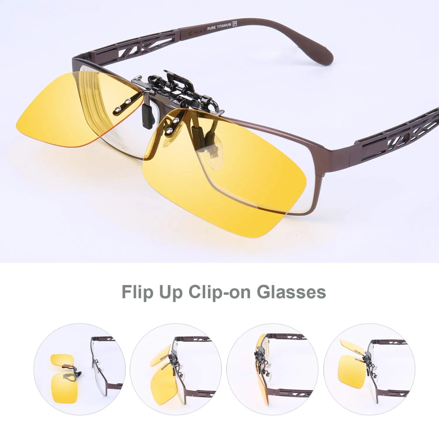 Besgoods Yellow Night Vision Polarized Clip-on Flip-up Sunglasses Glasses 60mm (2.36in) | Enhances Clarity for Night Driving - view 5