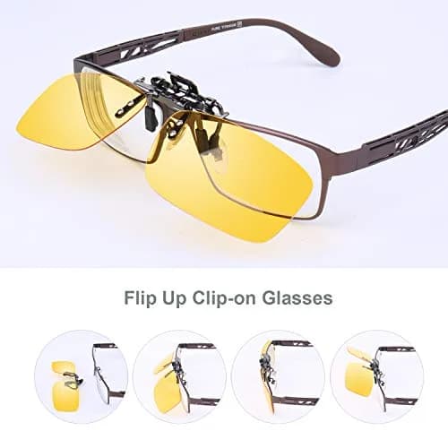 Besgoods Yellow Night Vision Polarized Clip-on Flip-up Sunglasses Glasses 60mm (2.36in) | Enhances Clarity for Night Driving thumbnail 5