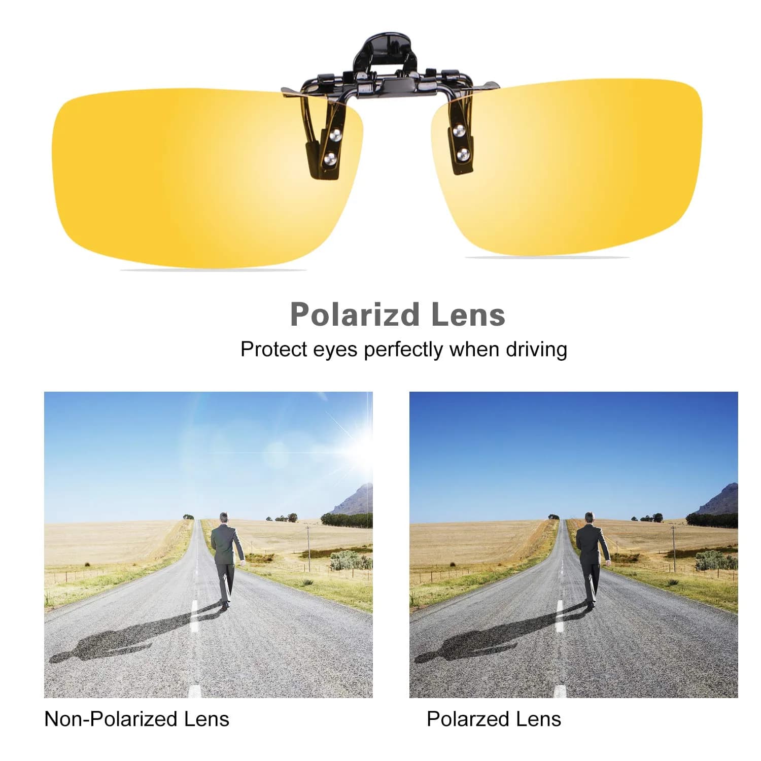Besgoods Yellow Night Vision Polarized Clip-on Flip-up Sunglasses Glasses 60mm (2.36in) | Enhances Clarity for Night Driving - view 7