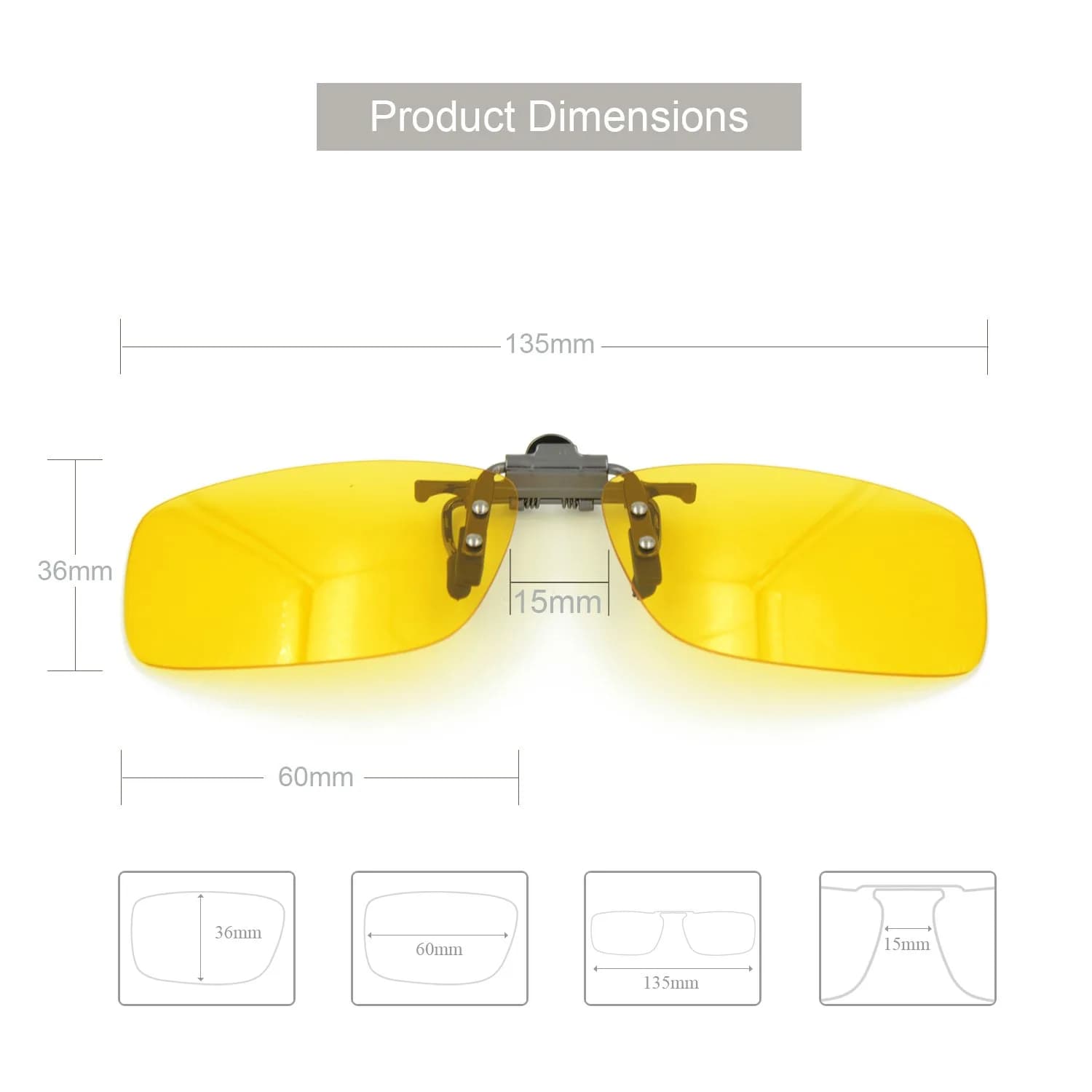 Besgoods Yellow Night Vision Polarized Clip-on Flip-up Sunglasses Glasses 60mm (2.36in) | Enhances Clarity for Night Driving - view 3