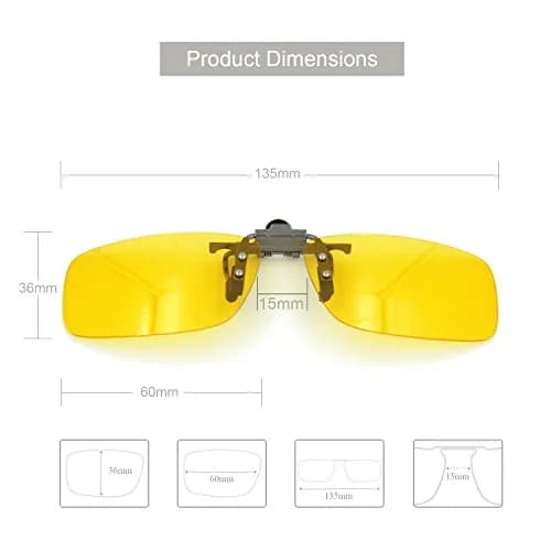 Besgoods Yellow Night Vision Polarized Clip-on Flip-up Sunglasses Glasses 60mm (2.36in) | Enhances Clarity for Night Driving thumbnail 3