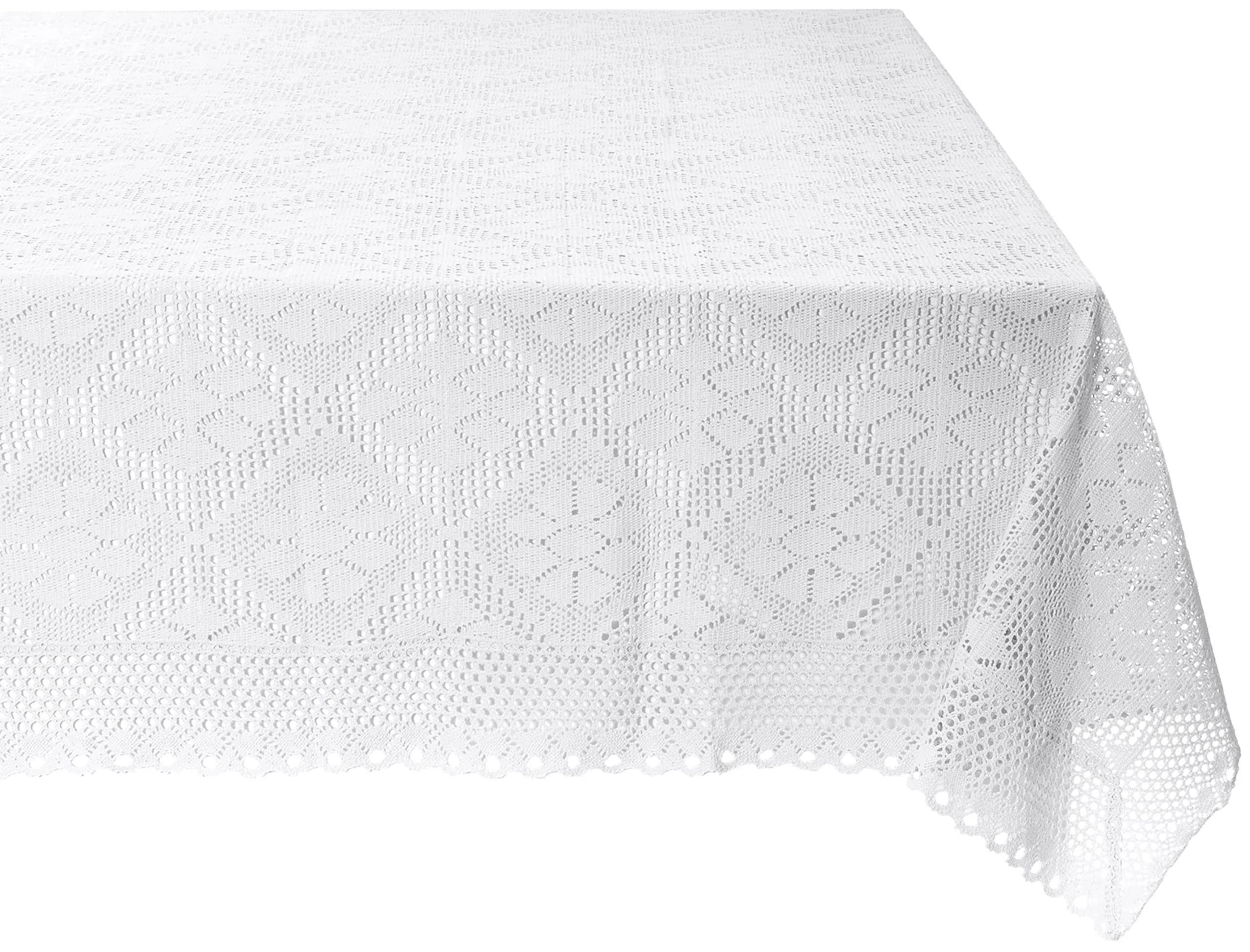 Violet Linen Stars Crochet Vintage Lace Design Tablecloth 60" x 90" | Elegant Vintage Lace for Dining & Decor