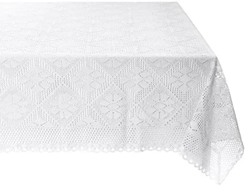 Violet Linen Stars Crochet Vintage Lace Design Tablecloth 60" x 90" | Elegant Vintage Lace for Dining & Decor thumbnail 1