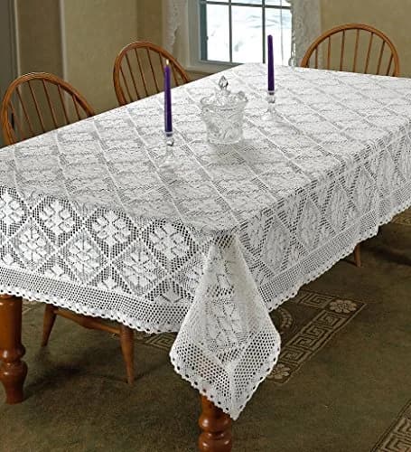 Violet Linen Stars Crochet Vintage Lace Design Tablecloth 60" x 120" | Elegant Lace Pattern, All-Season Cotton Blend (120" x 60") thumbnail 2